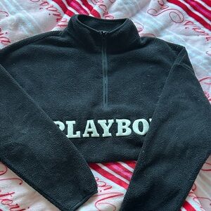 PLAYBOY Black Fleece Half-Zip Sweater